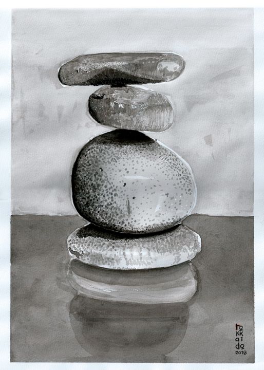 Drawing titled "Stonepile Ink Art" by Tokkaido, Original Artwork, Ink