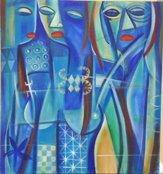 Painting titled "Sambisa Blues" by Tola Wewe, Original Artwork, Acrylic