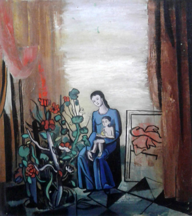 Painting titled "Motherhood" by Tohir Saidakilzade, Original Artwork, Oil