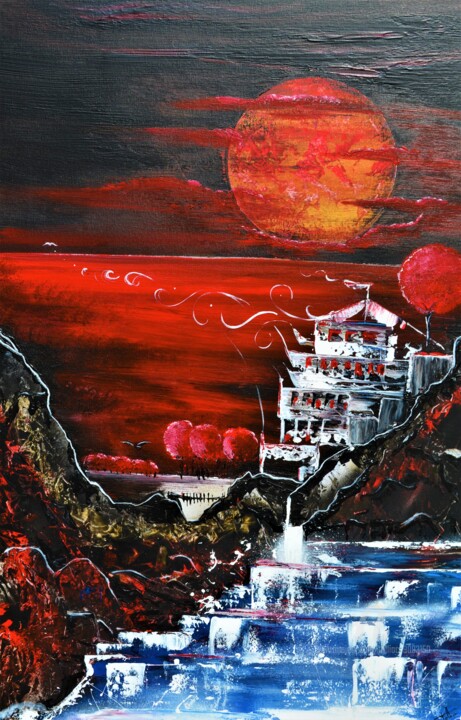 Painting titled "Le temple" by Tolliac, Original Artwork, Acrylic Mounted on Wood Stretcher frame