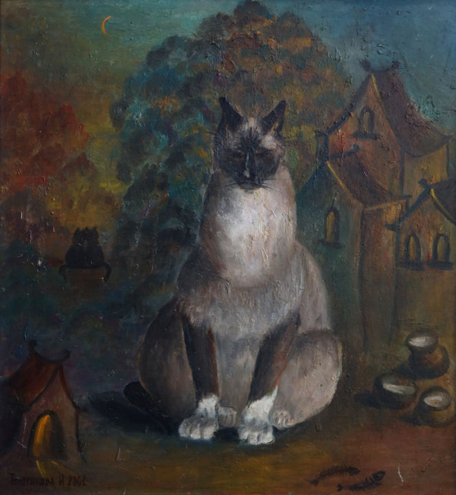 Картина под названием "кошачьи грезы" - Ирина Толстикова, Подлинное произведение искусства, Масло