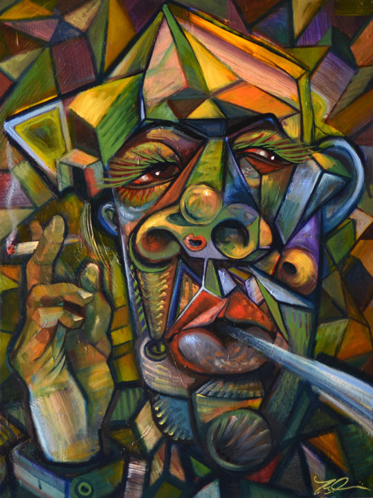 Painting titled "Mr Richard Smoker" by Tom Aberneithie, Original Artwork, Oil