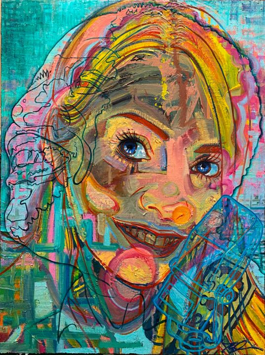 Картина под названием "Holly Willoughby an…" - Tom Aberneithie, Подлинное произведение искусства, Масло