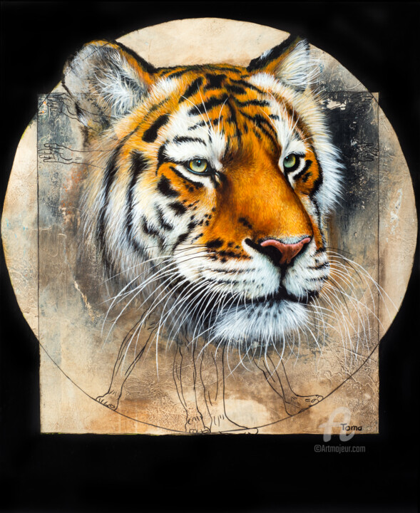 Painting titled "Perfect Tiger" by Toma, Original Artwork, Acrylic Mounted on Wood Stretcher frame