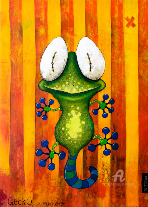 Malerei mit dem Titel "Gecko Podecroco" von Toma, Original-Kunstwerk, Acryl