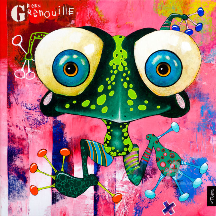 Painting titled "Green Grenouille" by Toma, Original Artwork, Acrylic