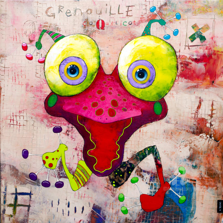 Painting titled "Grenouille Coquelic…" by Toma, Original Artwork, Acrylic