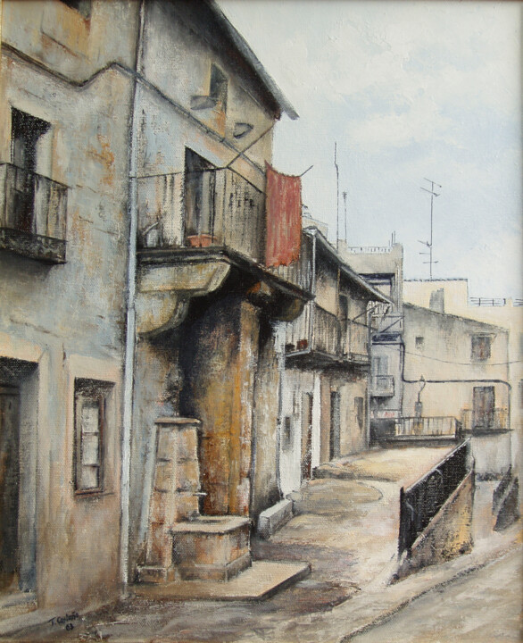 Painting titled "Balcón de piedra" by Tomás Castaño, Original Artwork, Oil