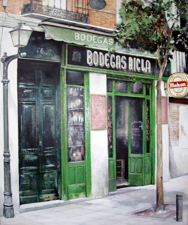 Painting titled "Bodegas Ricla-Madrid" by Tomás Castaño, Original Artwork, Oil