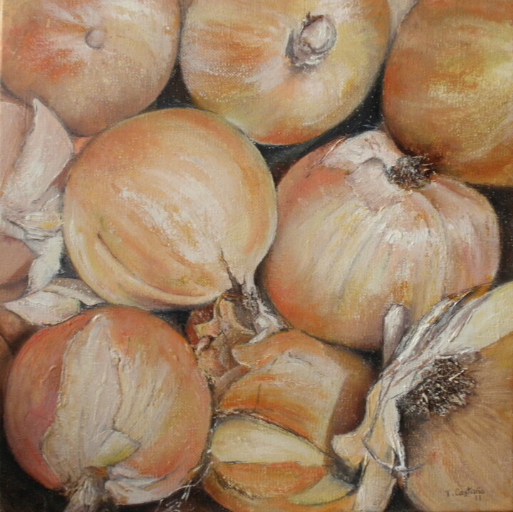 Pintura titulada "bodegones-cebollas" por Tomás Castaño, Obra de arte original, Oleo