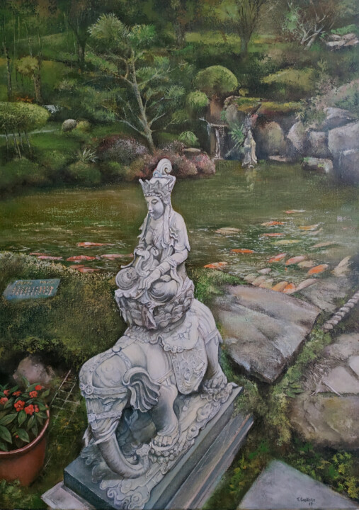 Malarstwo zatytułowany „Garden in Yuan-Dao…” autorstwa Tomás Castaño, Oryginalna praca, Olej