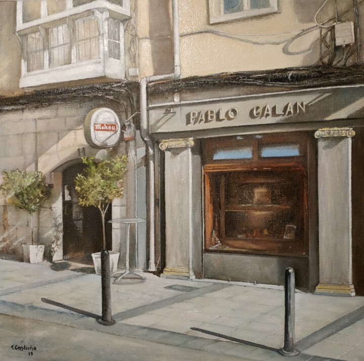 Painting titled "Joyería Pablo Galan…" by Tomás Castaño, Original Artwork, Oil Mounted on Other rigid panel