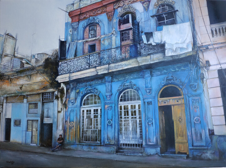Pittura intitolato "La casa azul" da Tomás Castaño, Opera d'arte originale, Olio