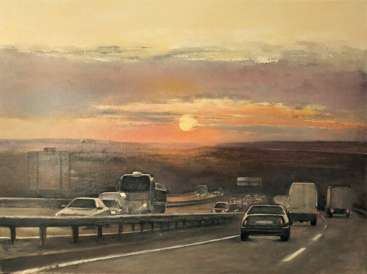 Painting titled "Atardecer en la aut…" by Tomás Castaño, Original Artwork, Oil