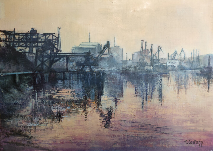Malerei mit dem Titel "Bilbao industrial-…" von Tomás Castaño, Original-Kunstwerk, Öl
