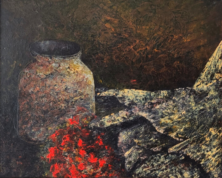 Pittura intitolato "Bodegón con flores…" da Tomás Castaño, Opera d'arte originale, Olio