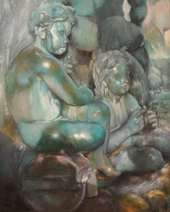 Peinture intitulée "Querubines en la fu…" par Tomás Castaño, Œuvre d'art originale, Huile