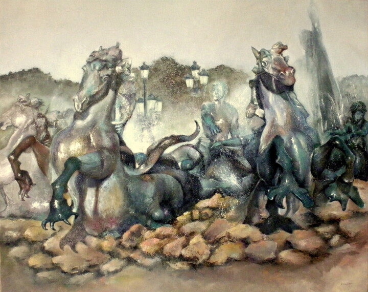 Peinture intitulée "horses-mythological" par Tomás Castaño, Œuvre d'art originale, Huile