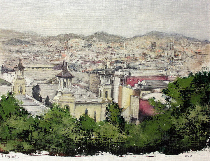 Pittura intitolato "Barcelona desde mon…" da Tomás Castaño, Opera d'arte originale, Olio