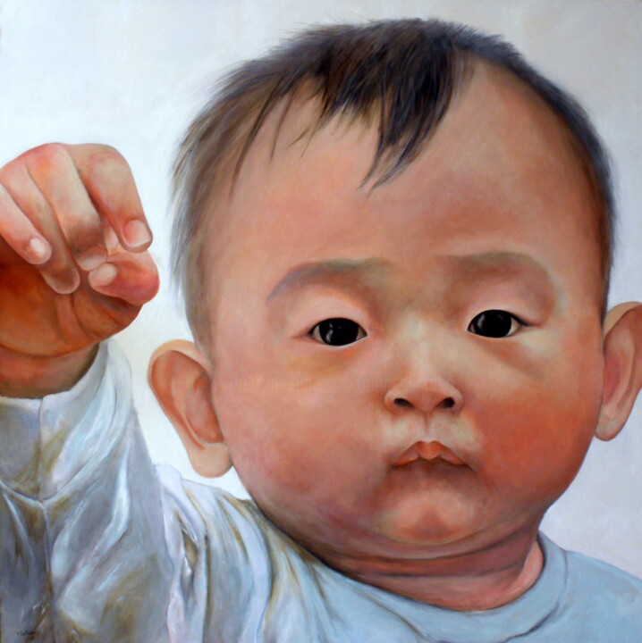 Pittura intitolato "Taiwanese Baby" da Tomás Castaño, Opera d'arte originale, Olio