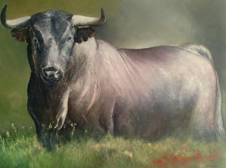 Pintura intitulada "Toro bravo I" por Tomás Castaño, Obras de arte originais, Óleo