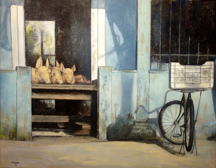 Painting titled "Colmado" by Tomás Castaño, Original Artwork, Oil