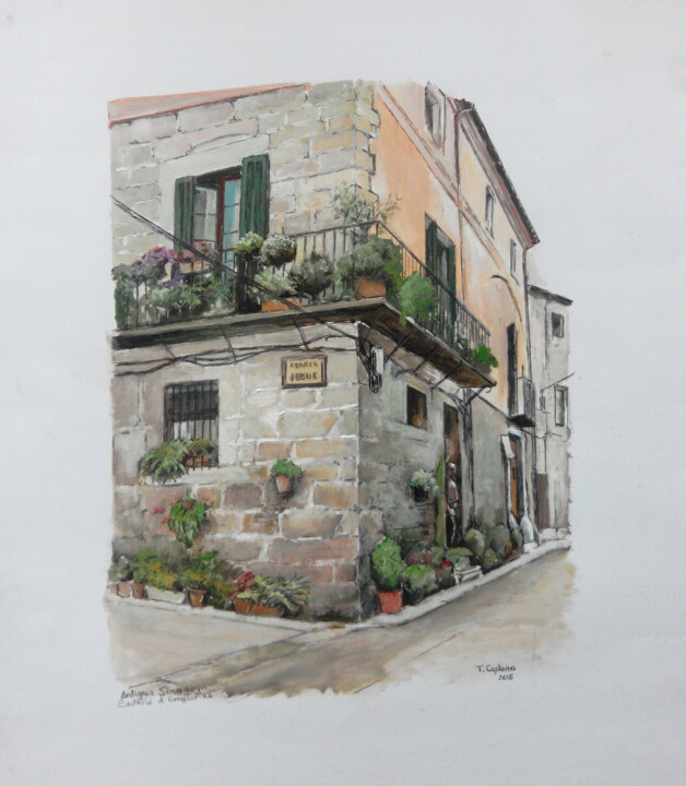 Painting titled "Castello d'Empuries…" by Tomás Castaño, Original Artwork, Oil