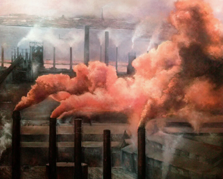 Painting titled "Contaminación Indus…" by Tomás Castaño, Original Artwork, Oil