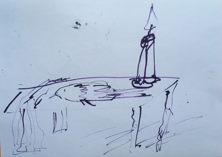 Drawing titled "Stilllife w Bird an…" by Tomas Mudra, Original Artwork, Ink