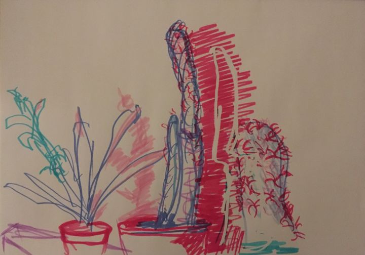 Drawing titled "Still Life with Flo…" by Tomas Mudra, Original Artwork, Marker
