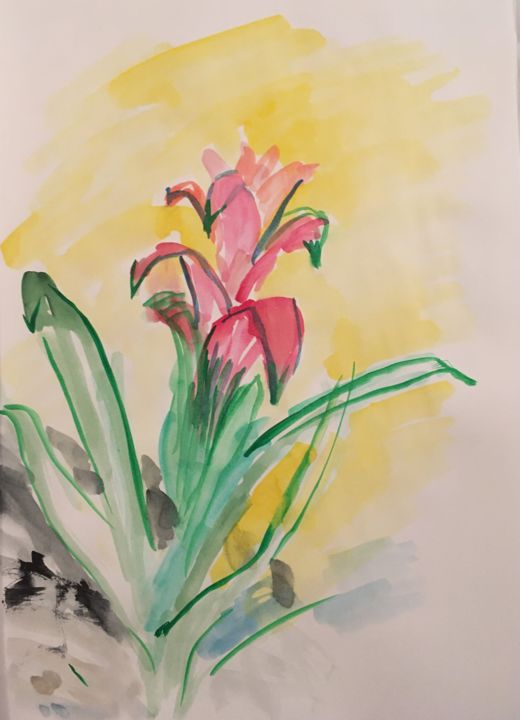 Картина под названием "Still Life with Flo…" - Tomas Mudra, Подлинное произведение искусства, Акварель
