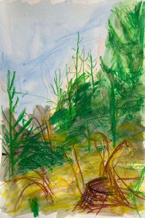 Zeichnungen mit dem Titel "Deep in a Forest in…" von Tomas Mudra, Original-Kunstwerk, Pastell