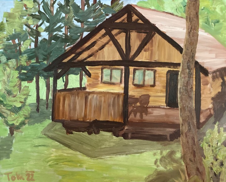 Painting titled "Wooden House in the…" by Tomas Mudra, Original Artwork, Oil