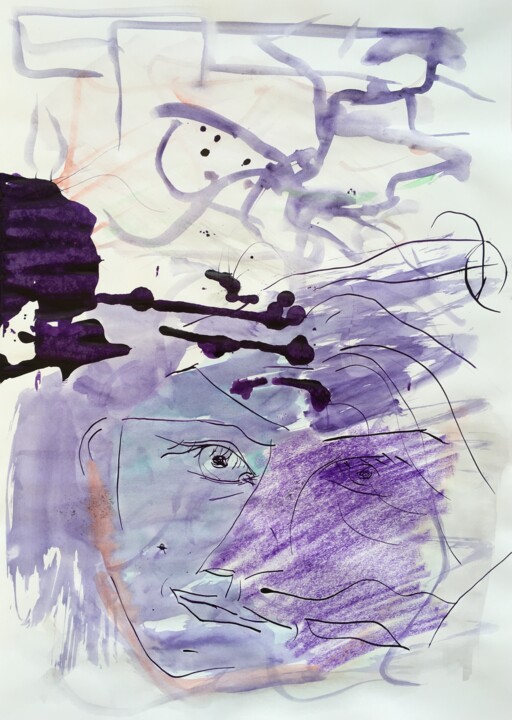 Dessin intitulée "Facing Thoughts" par Tomas Mudra, Œuvre d'art originale, Encre
