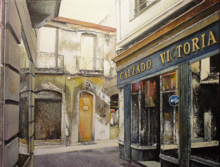 Painting titled "Calzados Victoria" by Tomás Castaño, Original Art, Oil