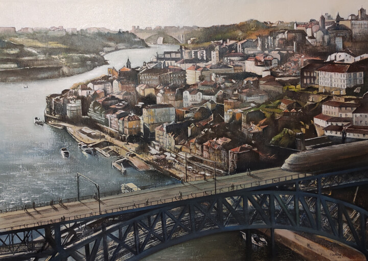 Painting titled "Panorámica aérea de…" by Tomás Castaño, Original Artwork, Oil Mounted on Wood Stretcher frame