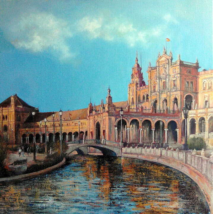 Peinture intitulée "Plaza de España-Sev…" par Tomás Castaño, Œuvre d'art originale, Huile