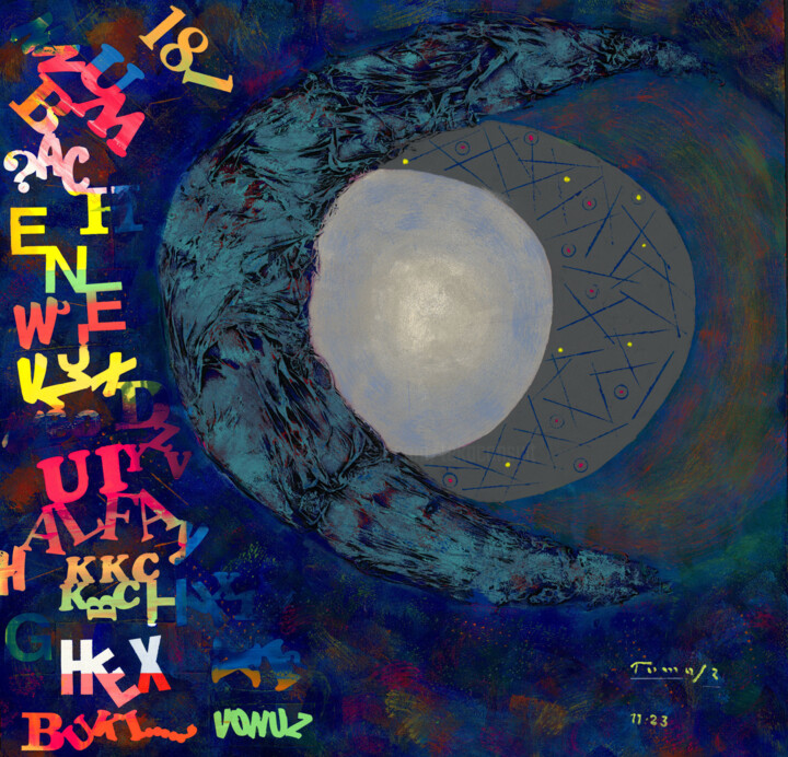 Painting titled "The  moon over the…" by Tomasz, Original Artwork, Acrylic