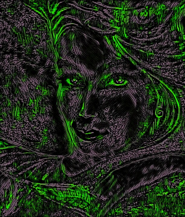 Цифровое искусство под названием ""Woman in green"" - Tom Haespi, Подлинное произведение искусства, Цифровая живопись