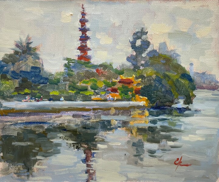 Картина под названием "Tran Quoc Pagoda: B…" - Tomileka, Подлинное произведение искусства, Масло