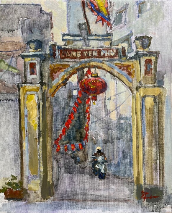 Painting titled "Gates of Làng Yên P…" by Tomileka, Original Artwork, Oil