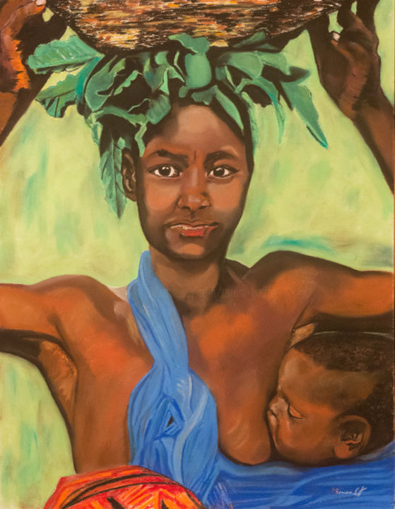 Dessin intitulée "Sourire d'Afrique" par Maryse Renault, Œuvre d'art originale, Pastel