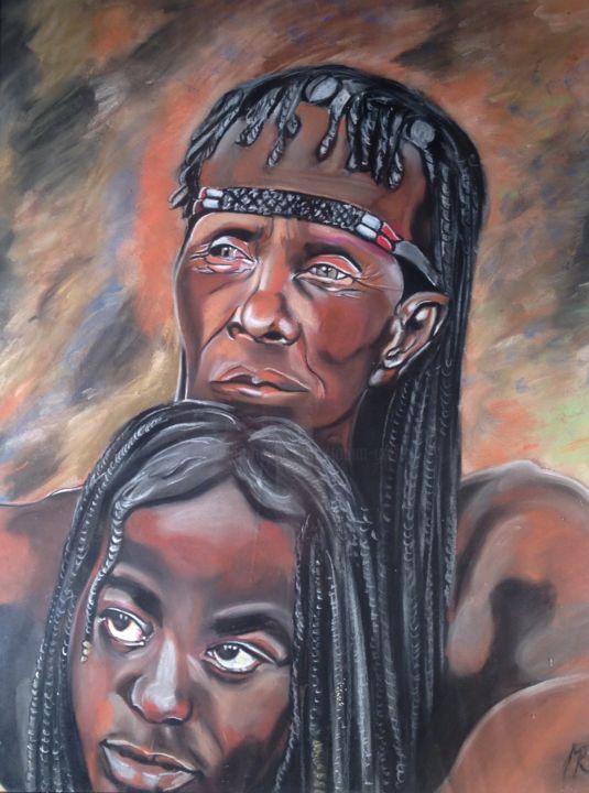 Drawing titled "Afrique de père en…" by Maryse Renault, Original Artwork, Pastel