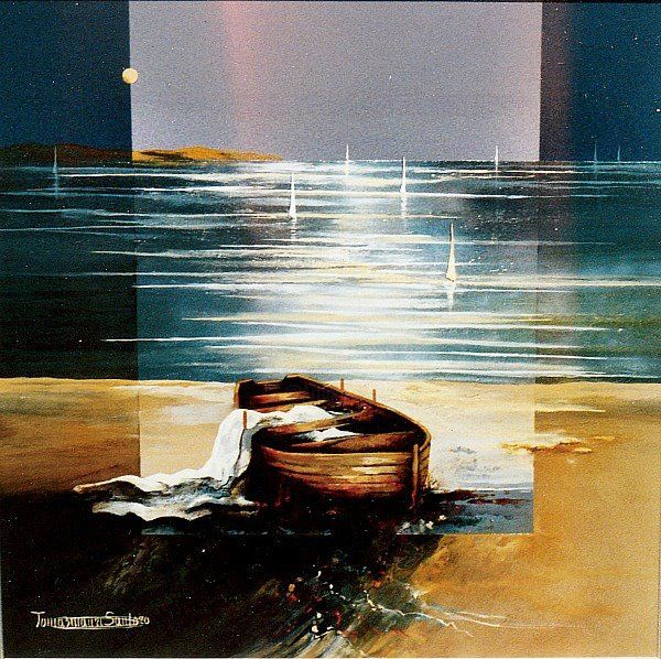 Painting titled "Notturno sul lago .…" by Tommaso Maurizio Santoro, Original Artwork