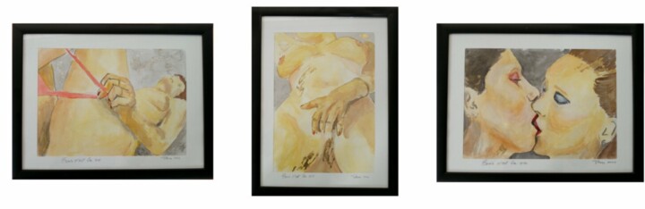 Malerei mit dem Titel "Eros c'est la vie" von Tommaso Pensa, Original-Kunstwerk, Aquarell Auf Andere starre Platte montiert