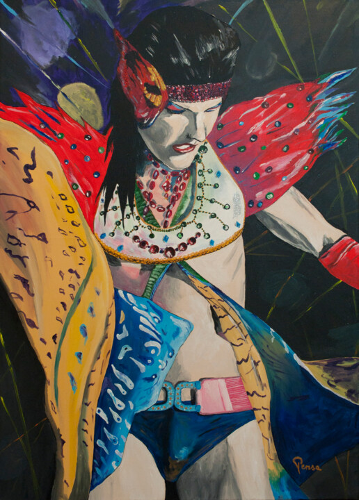 Painting titled "Drag Queen" by Tommaso Pensa, Original Artwork, Acrylic Mounted on Wood Stretcher frame