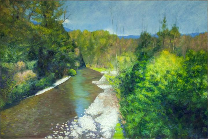 Painting titled "River" by Tomo Hrgota, Original Artwork, Oil