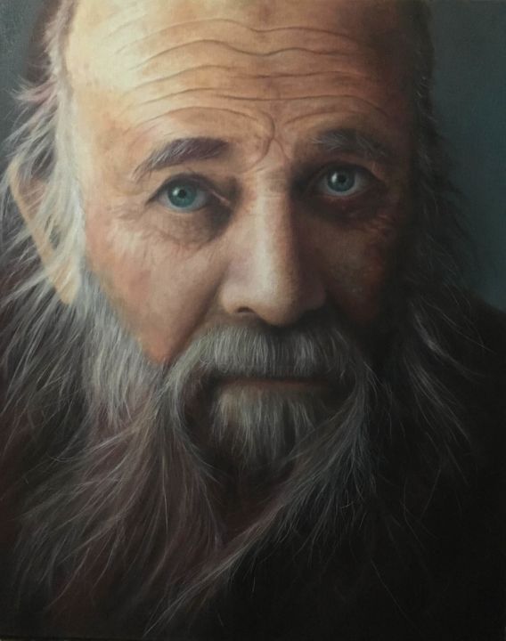 Painting titled "The old man" by Everton Tolentino, Original Artwork, Oil