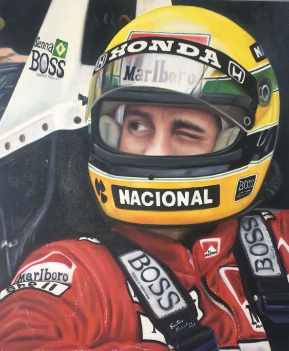 Painting titled "Senna" by Everton Tolentino, Original Artwork, Oil