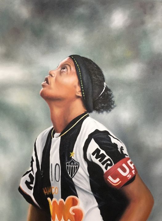 Painting titled "Ronaldinho Gaúcho" by Everton Tolentino, Original Artwork, Oil